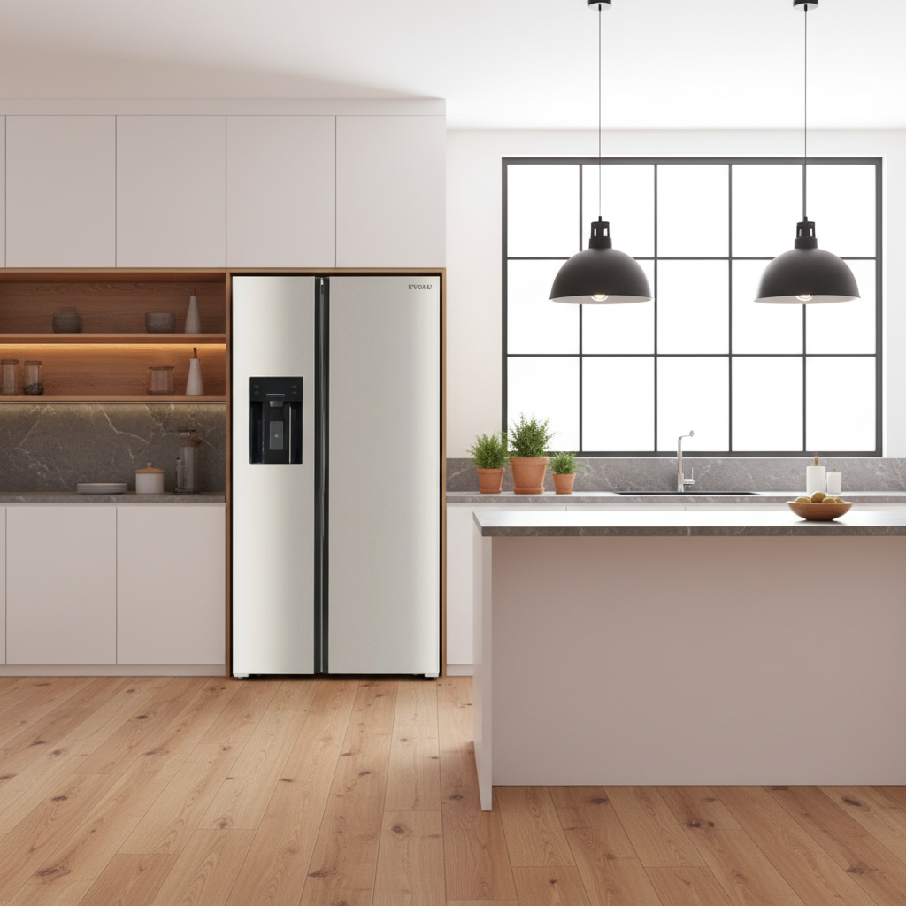 EVOLU REFRIGERATEUR AMER. SIDE BY SIDE 556L NF AVEC DISTRIBUTEUR AUTOMATIQUE GLACE /EAU GRIS