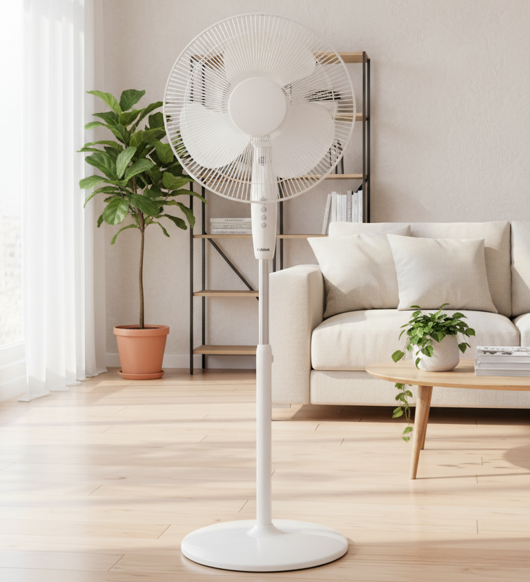 EVOLU VENTILATEUR SUR PIED ROND 3 PALES 50W 16P (40Cm) BLANC