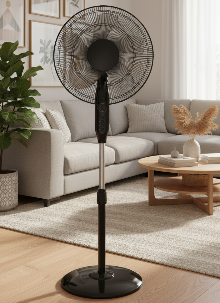 EVOLU VENTILATEUR 2 VIT SUR PIEDS RONDS 50W 18P (45CM) NOIR BRILLANT