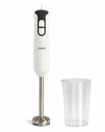 LIVOO MIXEUR PLONGEANT 400W 2LAME ACIER INOX + BOL GRADUE BLANC