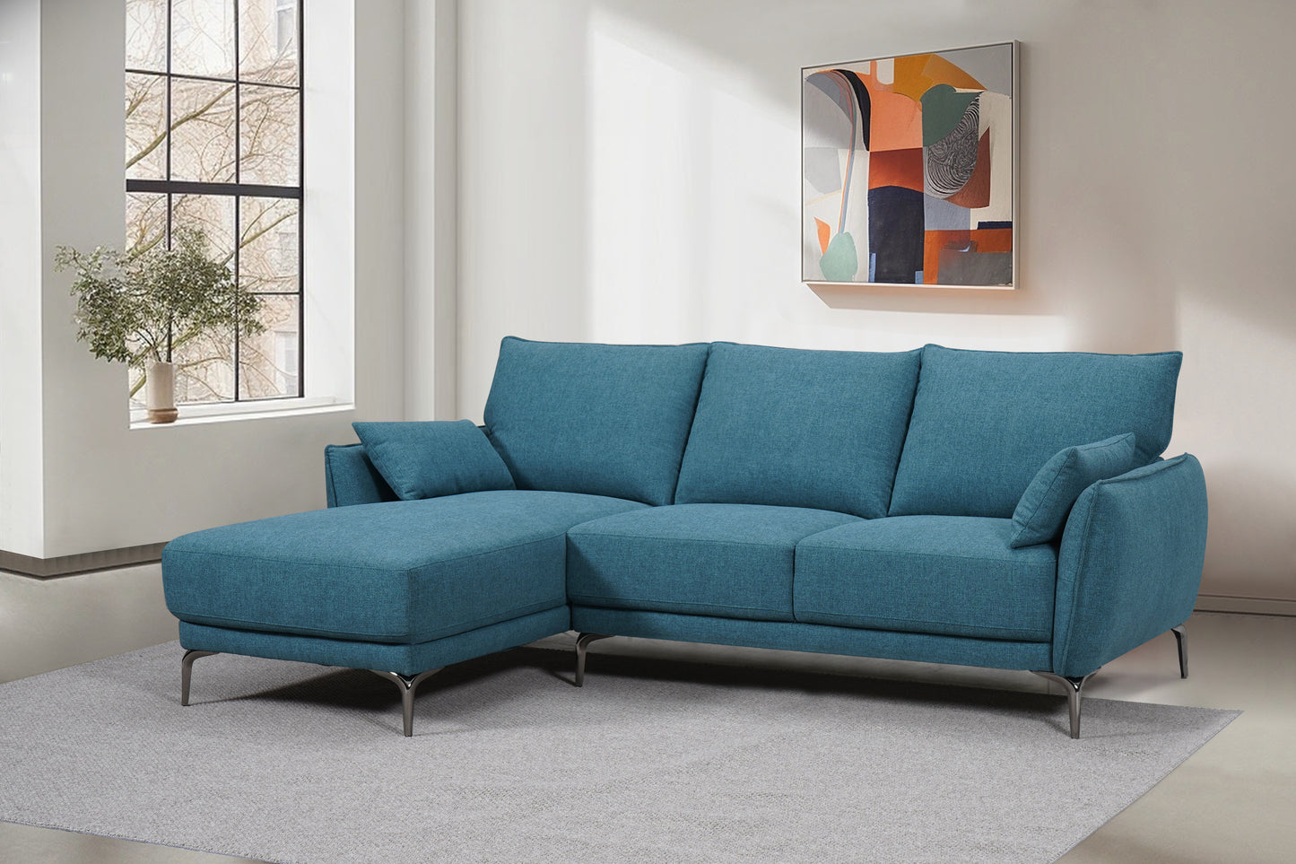 CANAPE D'ANGLE TISSU MAILLET AVEC DEUX COUSSIN BLEU 227x154x86 ( 2COLIS)