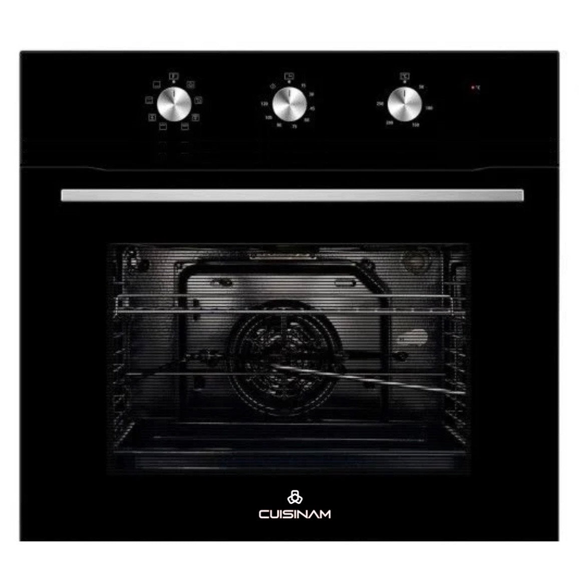 FOUR ENCASTRABLE CUISINAM 60CM GRILL TURBO CHALEUR TOURNANTE, MINUTEUR,LUM POIGNET, NOIR VITREE ,
