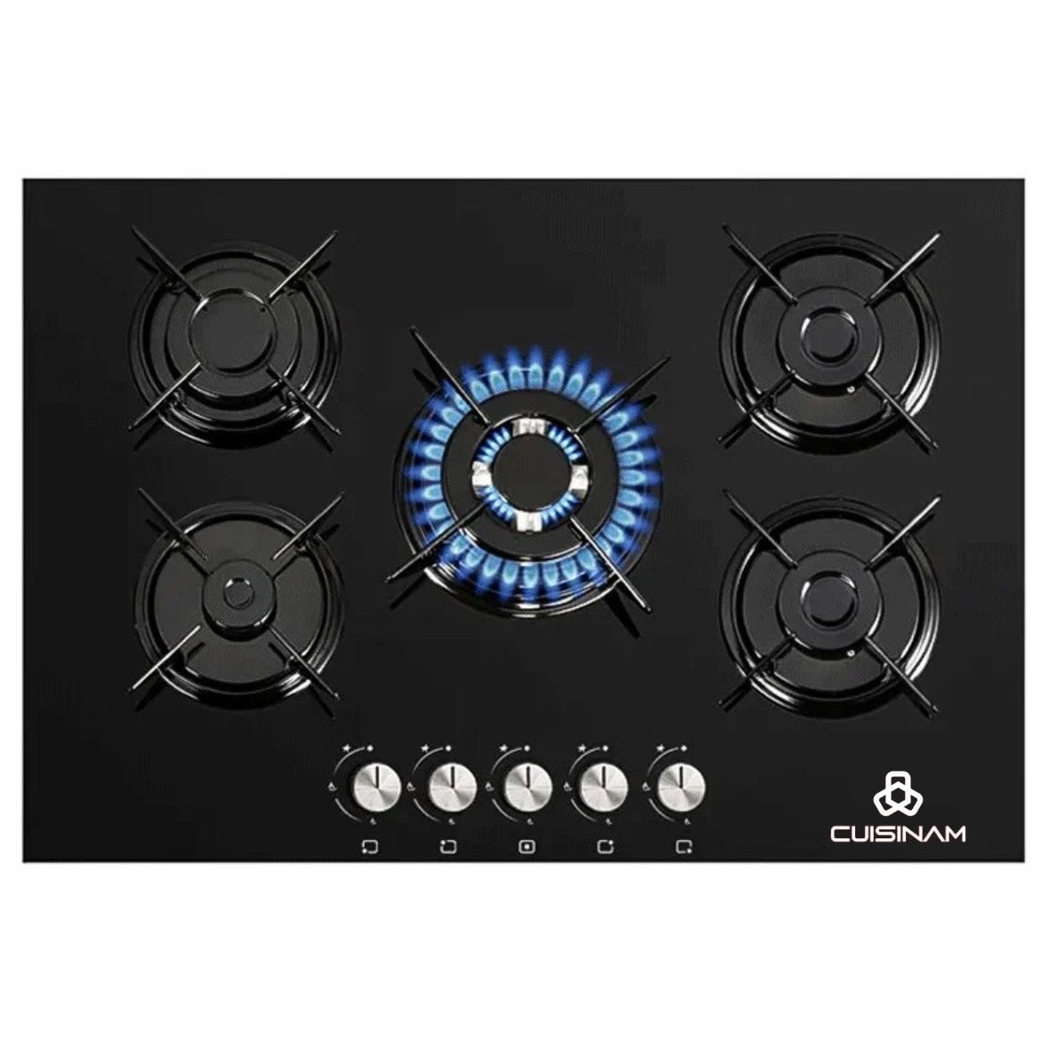 PLAQUE ENCAST.CUISINAM 5FG WOK 70CM SUP.ALU NOIR VITREE