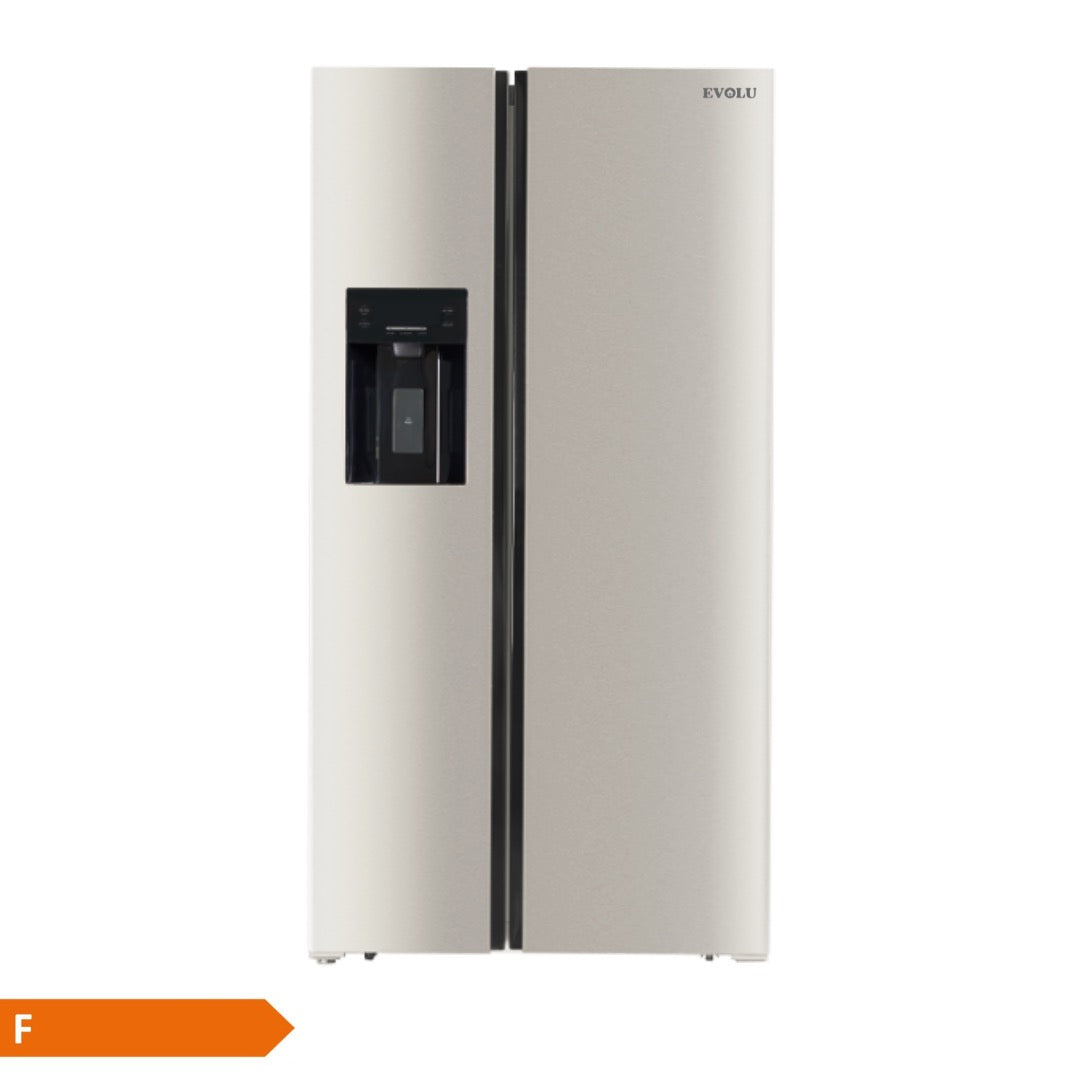 EVOLU REFRIGERATEUR AMER. SIDE BY SIDE 488L NF AVEC DISTRIBUTEUR AUTOMATIQUE GLACE /EAU GRIS