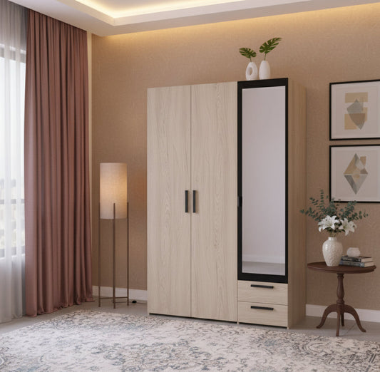 Armoire DAILY Chêne 3 portes + miroir