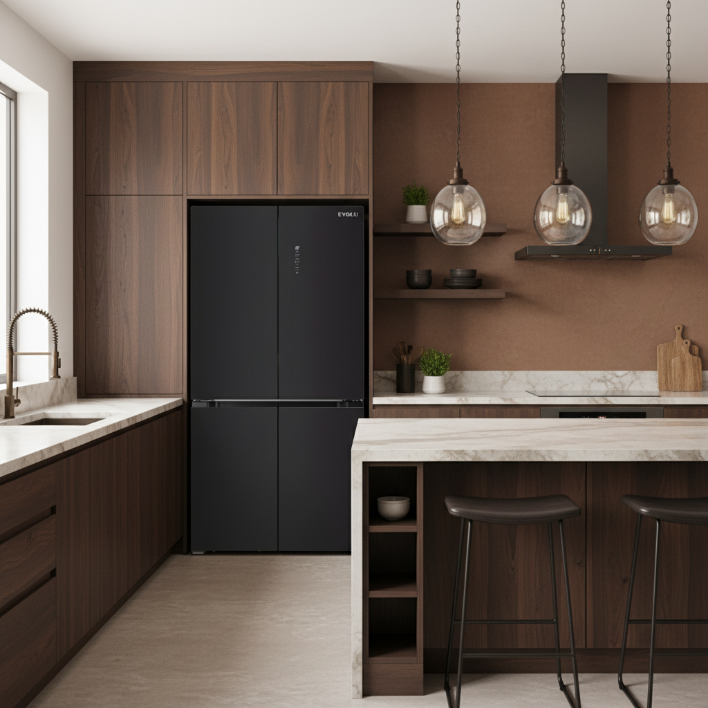 EVOLU REFRIGERATEUR AMER. 4 PORTES 436L NF  NOIR VITREE TACT