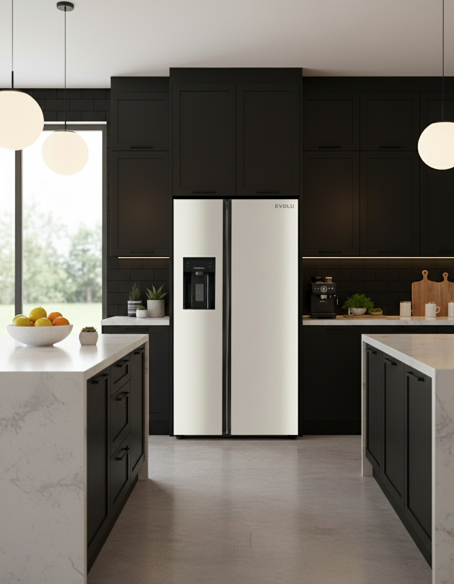 EVOLU REFRIGERATEUR AMER. SIDE BY SIDE 556L NF AVEC DISTRIBUTEUR AUTOMATIQUE GLACE /EAU GRIS