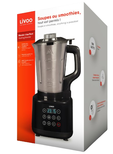 LIVOO ROBOT BLENDER CHAUFFANT EN ACIER INOXYDABLE 900W 1,7L