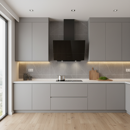 HOTTE ASPIRANTE CUISINAM INCLINEE EN DOUBLE VERRE NOIR AVEC LUMIERE 60CM NOIRE