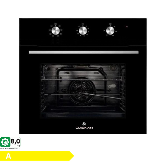 FOUR ENCASTRABLE CUISINAM 60CM GRILL TURBO CHALEUR TOURNANTE, MINUTEUR,LUM POIGNET, NOIR VITREE ,